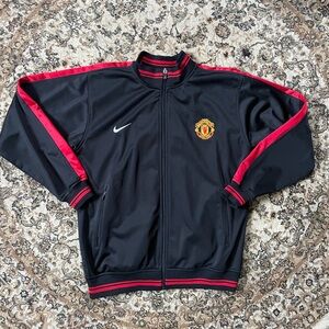 VINTAGE Y2K Men’s Size M Nike Black Red Varsity Jacket Manchester United Soccer